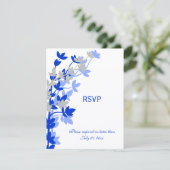 Elegante bladervaring in blauwe zilveren RSVP-kaar RSVP Kaartje (Staand voorkant)