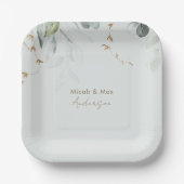 Elegante bladervaring licht saliegroen koppel name papieren bordje (Voorkant)