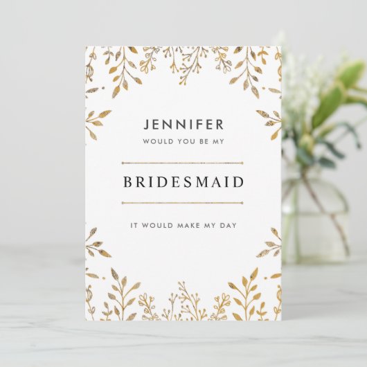 Elegante bladgoud bruidsmeisje uitnodiging (Staand voorkant)