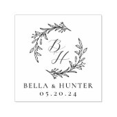 Elegante bladkrans bruiloft monogram naam  zelfinktende stempel (Design)