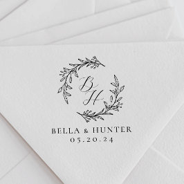 Elegante bladkrans bruiloft monogram naam zelfinktende stempel