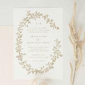 Elegante bladkrans gouden laurier botanische bruil kaart