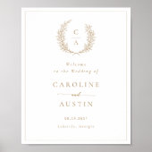 Elegante bladkrans gouden script bruiloft welkom poster (Voorkant)