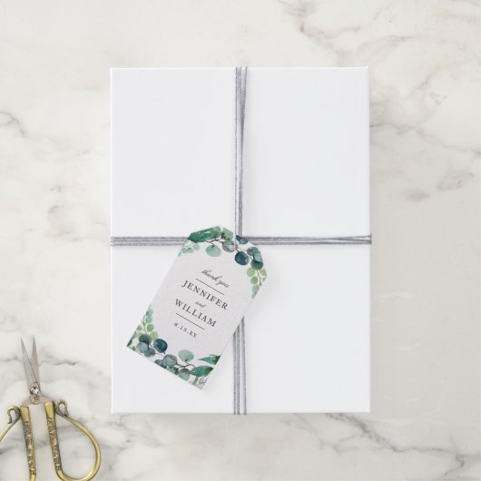 Elegante Bladrijke Waterverf Botanische Groene Huw Cadeaulabel (Met Touw)