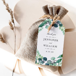 Elegante Bladrijke Waterverf Botanische Groene Huw Cadeaulabel