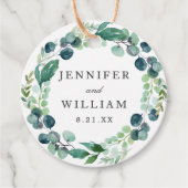 Elegante Bladrijke Waterverf Botanische Krans Trou Bedankjes Labels (Voorkant)