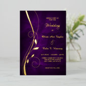 Elegante bladwerveling Dieppaarse bruiloft Folie Uitnodiging (Staand Voorkant)