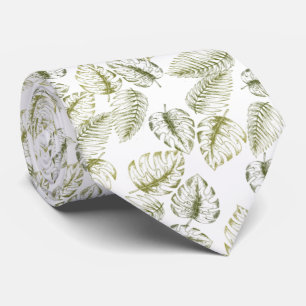 elegante blanco con hojas verdes stropdas