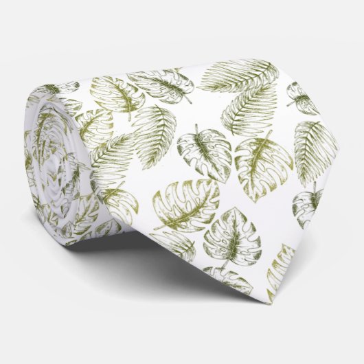 elegante blanco con hojas verdes stropdas (Opgerold)