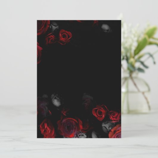 Elegante Blank Zwart en Rode Bloemen Huwelijk Menu (Staand voorkant)