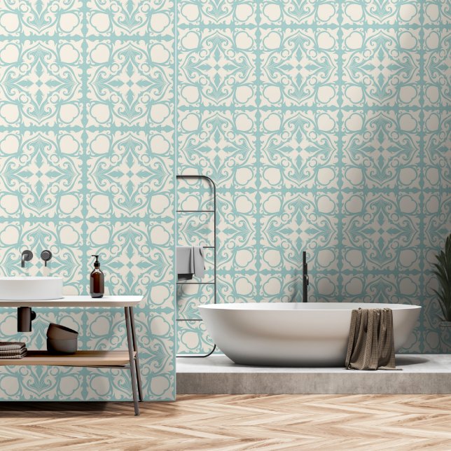 Elegante blauw behang (Badkamer)