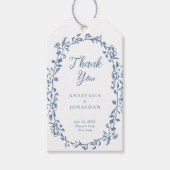 Elegante  Blauw Bloemen bruiloft Dank u Cadeaulabel (Voorkant)