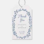 Elegante  Blauw Bloemen bruiloft Dank u Cadeaulabel (Achterkant)