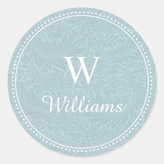 Elegante  Blauw Bloemen Gevlekte Rand Ronde Sticker (Voorkant)