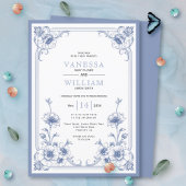 Elegante blauw bloemen lijst bruiloft kaart