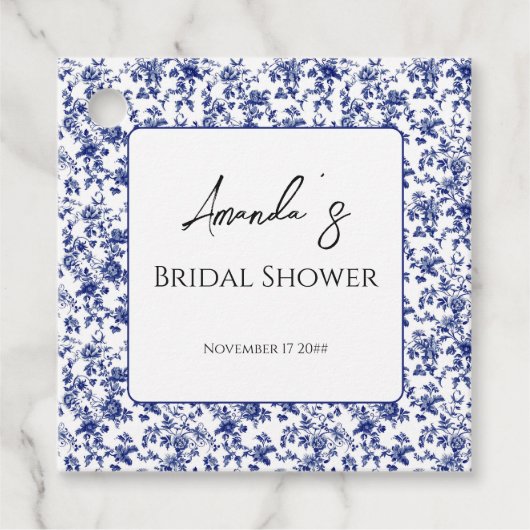 Elegante Blauw Bloemige Bruids-Shower Bedankjes Labels (Voorkant)