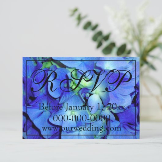 Elegante blauw bloemige rozen blauw hortensia's RS Save The Date (Staand voorkant)
