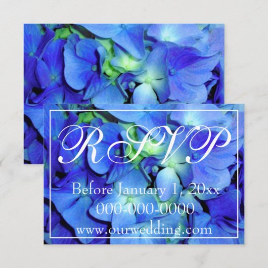 Elegante blauw bloemige rozen blauw hortensia's RS Save The Date (Voorkant / Achterkant)