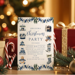 Elegante Blauw Chinoiserie Kerst Kaart