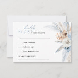 Elegante blauw en bruin gedroogde bloemen tropisch RSVP kaartje