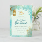 Elegante blauw en goud met marmer textuur Iftar Kaart (Staand voorkant)