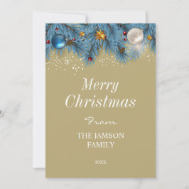 Elegante blauw en goud vrolijke kerst Kaart