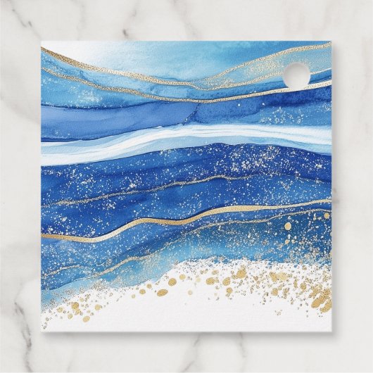 Elegante Blauw en Goud Waterverf Dank u Bedankjes Labels (Achterkant)