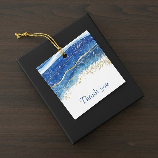 Elegante Blauw en Goud Waterverf Dank u Bedankjes Labels