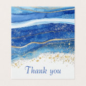 Elegante Blauw en Goud Waterverf Dank u Kaart (Buitenkant ongevouwen)