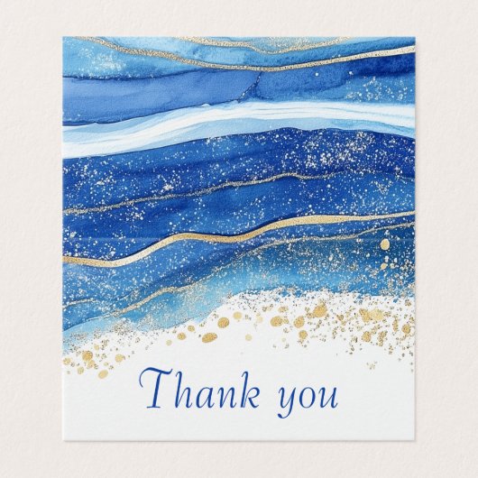 Elegante Blauw en Goud Waterverf Dank u Kaart (Buitenkant ongevouwen)