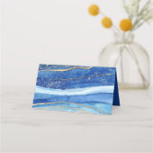 Elegante Blauw en Goud Waterverf Tafelnaam Plaatskaartje (Achterkant)