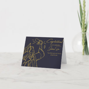 Elegante blauw en gouden Afstuderen Kaart