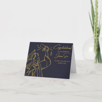 Elegante blauw en gouden Afstuderen Kaart