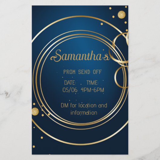Elegante Blauw en Gouden Uitnodiging van het Prom Flyer (Voorkant)