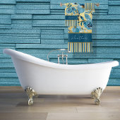 Elegante Blauw en Gouden Waterverf Bloemen Gestree Bad Handdoek