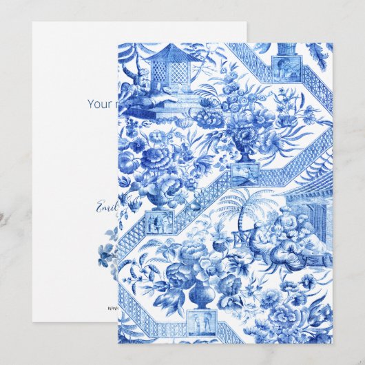 Elegante  Blauw en Wit Pagode Chinoiserie Notitiekaartje (Voorkant / Achterkant)