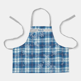 Elegante Blauw Geruite Kerstmis  Schort