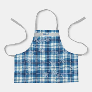 Elegante Blauw Geruite Kerstmis Schort