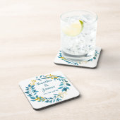 Elegante Blauw Goud Blad Gepersonaliseerde bruilof Bier Onderzetter (Rechterzijde)