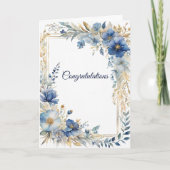 Elegante Blauw Goud Bloemen bruiloft Gefeliciteerd Kaart (Voorkant)