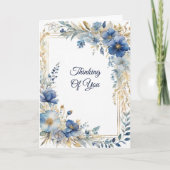 Elegante Blauw Goud Bloemen Denken aan U Kaart (Voorkant)