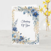 Elegante Blauw Goud Bloemen Denken aan U Kaart (Gele Bloem)