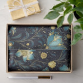 Elegante Blauw & Goud Bloemen Kerst Decoupage Tissuepapier (Geschenk)