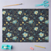 Elegante Blauw & Goud Bloemen Kerst Decoupage Tissuepapier (Craft)