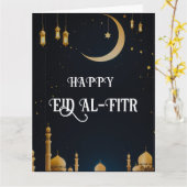 Elegante Blauw & Goud Eid Al-Fitr halve maan Kaart (Gele Bloem)
