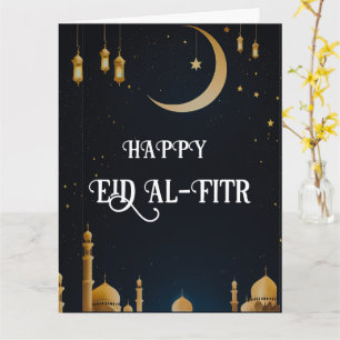 Elegante Blauw & Goud Eid Al-Fitr halve maan Kaart