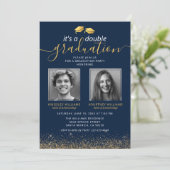 Elegante Blauw Goud Joint Afstuderen Foto Kaart (Staand voorkant)