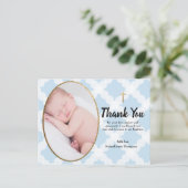 Elegante Blauw Goud Kruis Doop Foto Dank u Briefkaart (Staand voorkant)