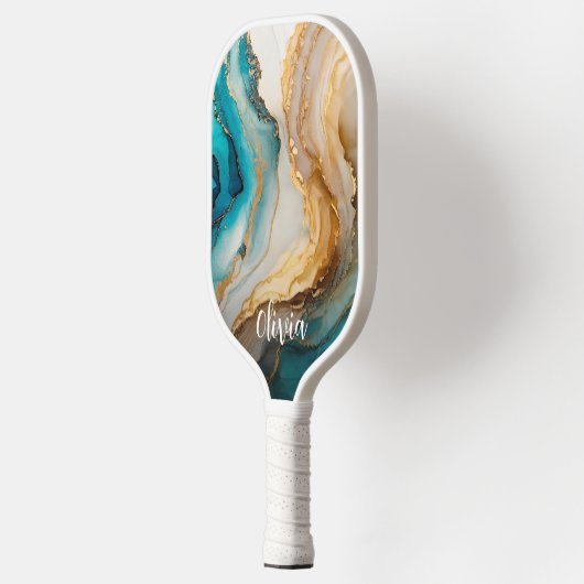 Elegante blauw goud marmer gepersonaliseerde naam pickleball paddle (Links)