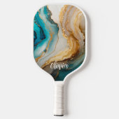 Elegante blauw goud marmer gepersonaliseerde naam pickleball paddle (Achterkant)